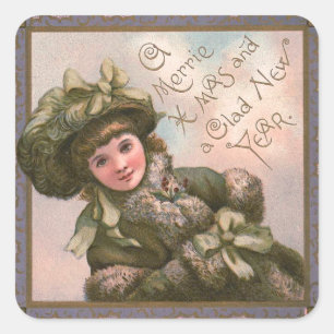 " Merrie Christmas" Vintage Square Sticker