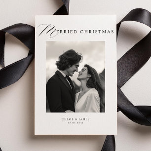 Merried Christmas Elegant Modern Holiday Wedding Announcement