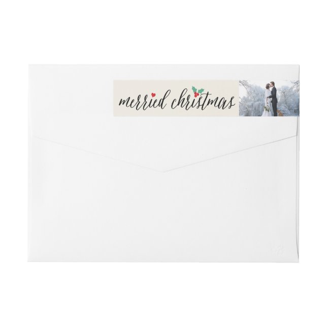 Merried Christmas Holly Mistletoe Photo Address Wrap Around Label (Back)