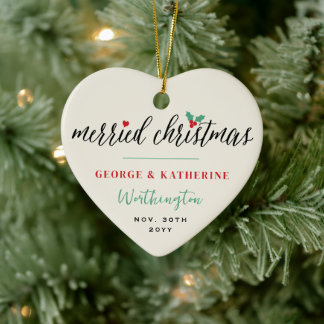Merried Christmas Holly Mistletoe Photo Wedding Ceramic Tree Decoration