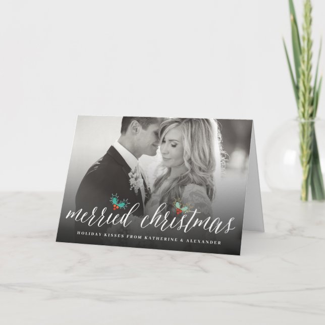 Merried Christmas Mr And Mrs Photo Modern Wedding Holiday Card (Front)