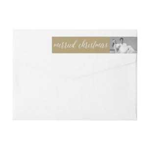 Merried Christmas Mr And Mrs Photo Modern Wedding Wrap Around Label
