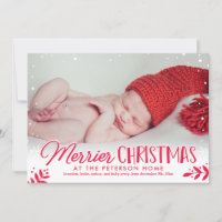 Merrier Christmas Baby Announcement Holiday Card