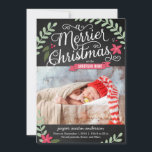 Merrier Christmas Birth Announcement Holiday Card<br><div class="desc">Sweet and full of charm,  this modern photo birth announcement is the perfect way to introduce the newest member of your family. Custom color available upon request.</div>