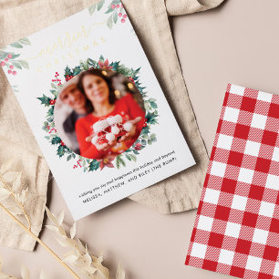 Merrier Christmas Pregnancy Baby Reveal Gold Foil Holiday Card