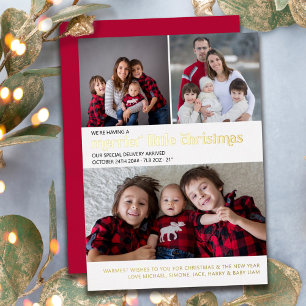Merrier Little Christmas 3 Photo New Baby Gold Foil Holiday Card