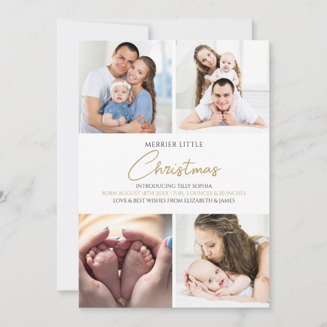 Merrier Little Christmas Photo Birth Announcement (Front)