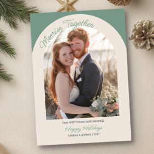 Merrier Together Arched Photo Simple Modern Holiday Card