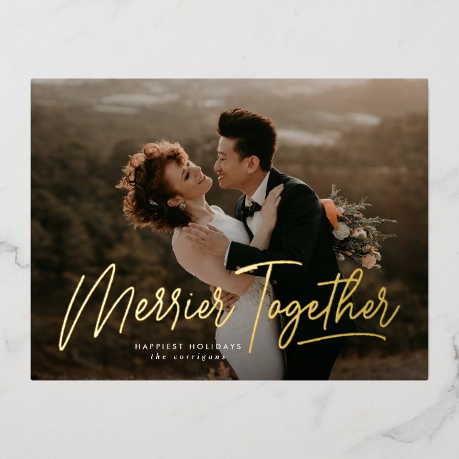 Merrier Together Calligraphy Photo Foil Holiday Po (Front)