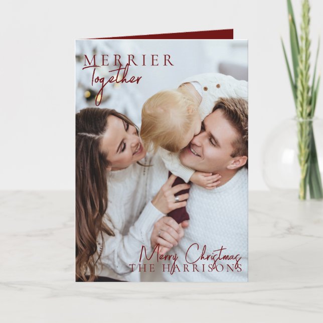 Merrier Together Family 1 Photo Modern Christmas  Holiday Card (Front)
