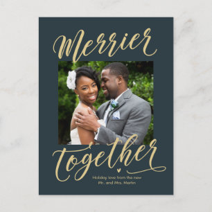 Merrier Together Family Newlywed Holiday Postcard