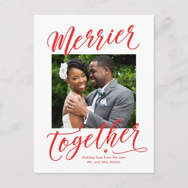 Merrier Together Family Newlywed Holiday Postcard (Front)