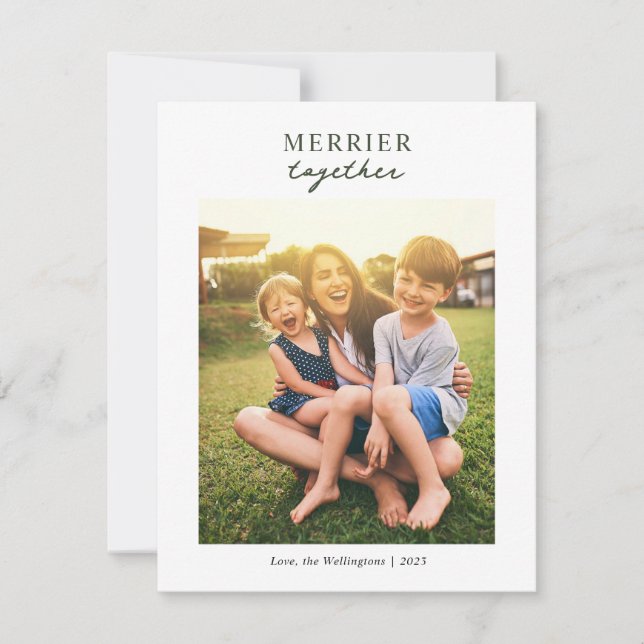 Merrier Together Family Photo Festive Christmas Holiday Card (Front)