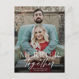 Merrier together full bleed photo Merry Christmas  Holiday Postcard
