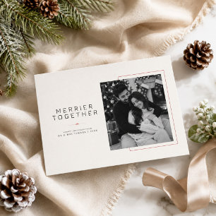 Merrier Together Minimalist Couple Photo Christmas Holiday Card