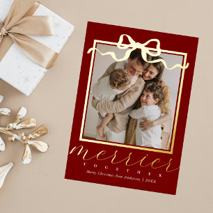 Merrier Together Red Photo Elegant Christmas Foil Holiday Card
