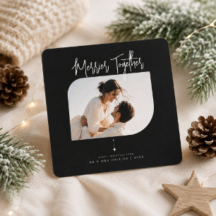 Merrier Together Script Couple Photo Christmas Holiday Card