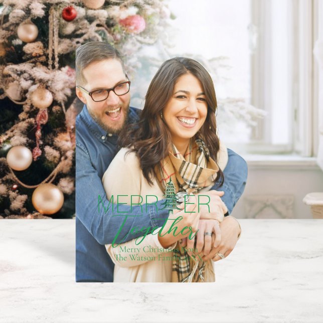 Merrier Together  Script Pagoda 1-Photo Christmas  Holiday Card (Merrier Together Script Pagoda 1-Photo Christmas Holiday Card)