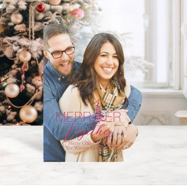 Merrier Together  Script Pagoda 1-Photo Christmas  Holiday Card (Merrier Together Script Pagoda 1-Photo Christmas Holiday Card)