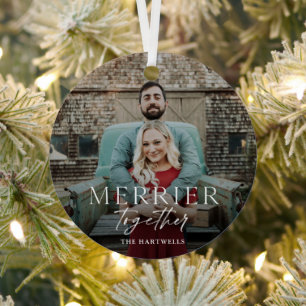 Merrier Together Script Photo Christmas Metal Tree Decoration