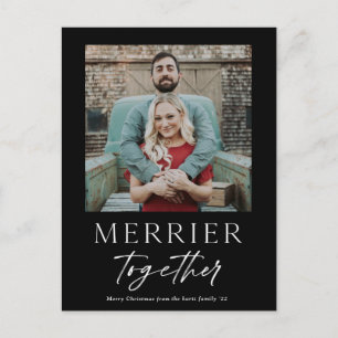 Merrier Together Script Photo Merry Christmas Holiday Postcard