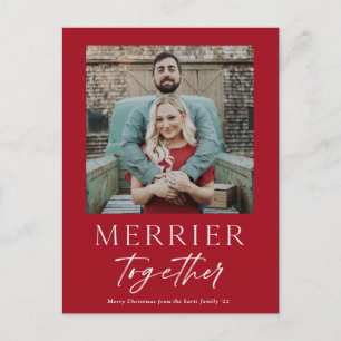 Merrier Together Script Photo Merry Christmas Holiday Postcard