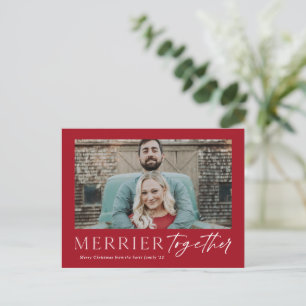 Merrier Together Script Photo Merry Christmas Holiday Postcard