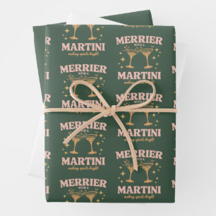 Merrier with a Martini Christmas Cocktail Holiday Wrapping Paper Sheet