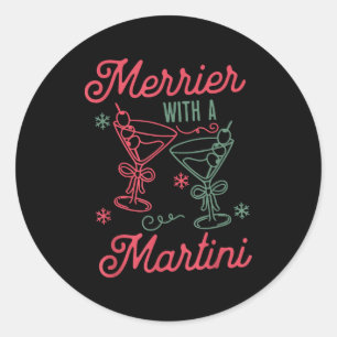 Merrier With A Martini Christmas Tail Xmas Martini Classic Round Sticker