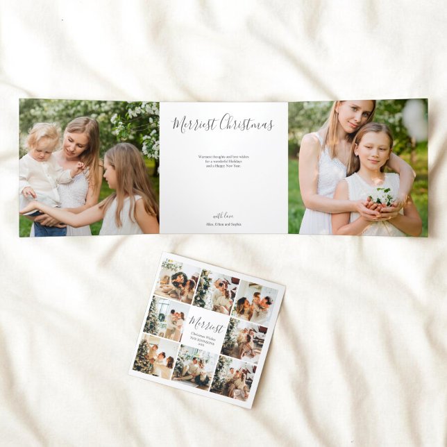 Merriest Christmas 12 Photo White Tri-Fold Holiday Card (Creator Uploaded)