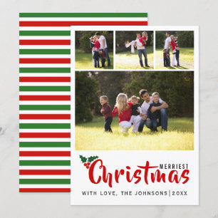 Merriest Christmas 4 photo collage stripes card