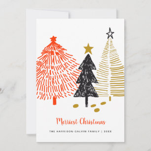 Merriest Christmas Abstract Trees Minimal Modern Holiday Card