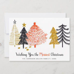 Merriest Christmas Abstract Trees Modern Holiday Card