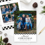 Merriest Christmas Black Buffalo Plaid Photo Holiday Card<br><div class="desc">Send a stylish photo greeting with a trendy black and white buffalo check plaid pattern that frames this two-sided multi-photo holiday card design. Features a large portrait photo on the front with minimal "Merriest Christmas" black typography design. The back features space to include four additional family photos. Photos credit: Sunbeam...</div>