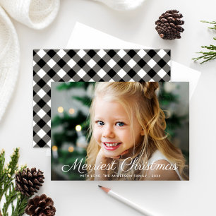 Merriest Christmas Black Buffalo Plaid Photo Holiday Card
