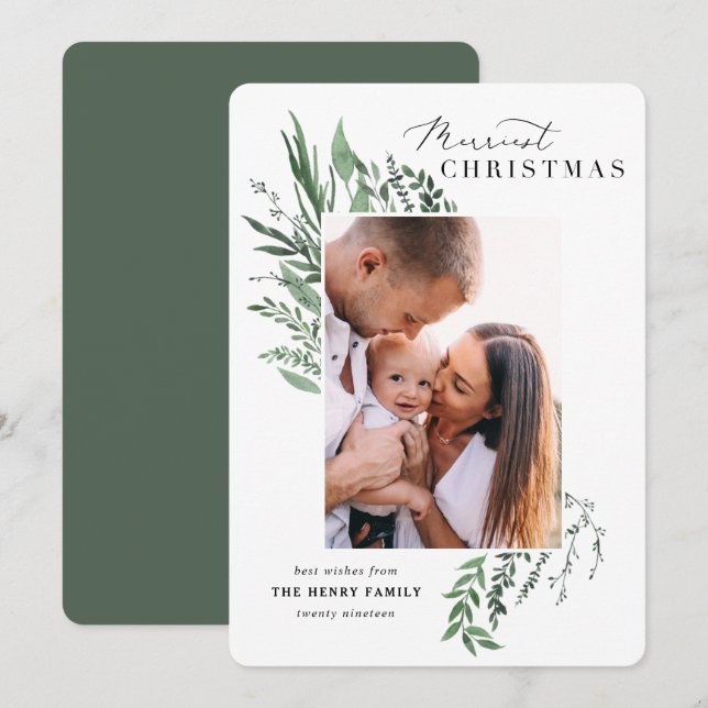 Merriest christmas botanical photo christmas card (Front/Back)