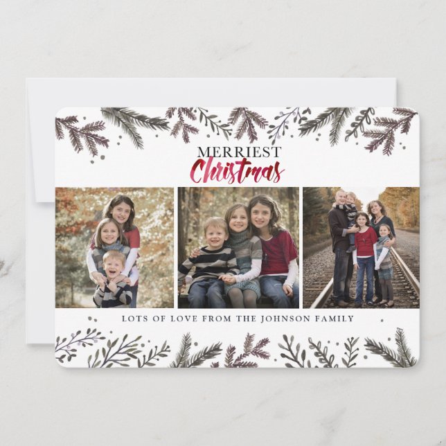Merriest Christmas | Botanical Trees | Photo Card (Front)