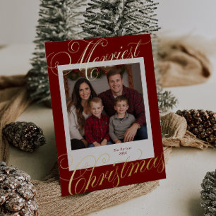 Merriest Christmas Calligraphy Photo Foil Holiday Card