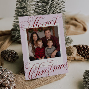 Merriest Christmas Calligraphy Photo Holiday Card
