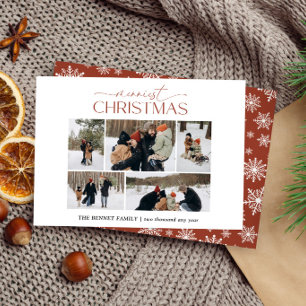 Merriest Christmas Elegant 5 Photo collage Orange Holiday Card