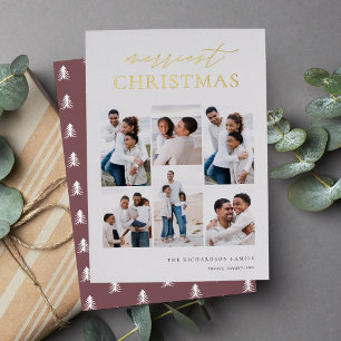 Merriest Christmas Elegant 6 Photo Collage Foil Holiday Card
