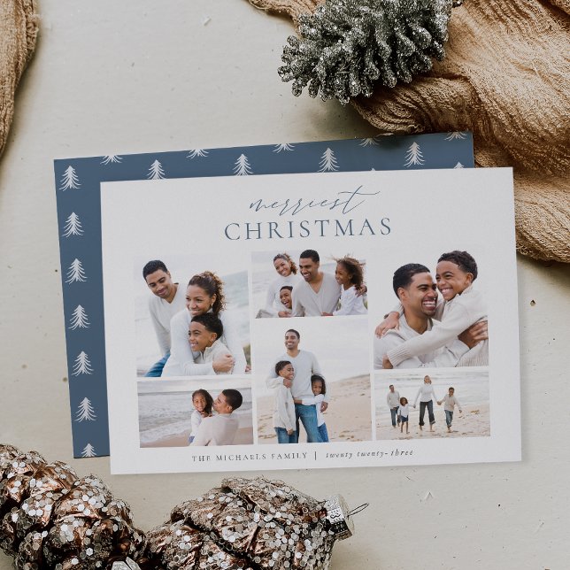 Merriest Christmas Elegant 6 Photo Collage Holiday Card (Creator Uploaded)