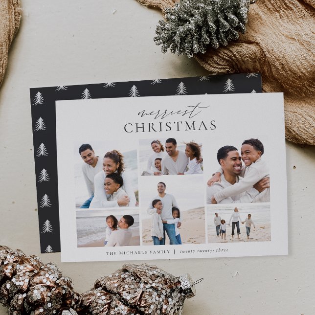 Merriest Christmas Elegant 6 Photo Collage Holiday Card (Creator Uploaded)