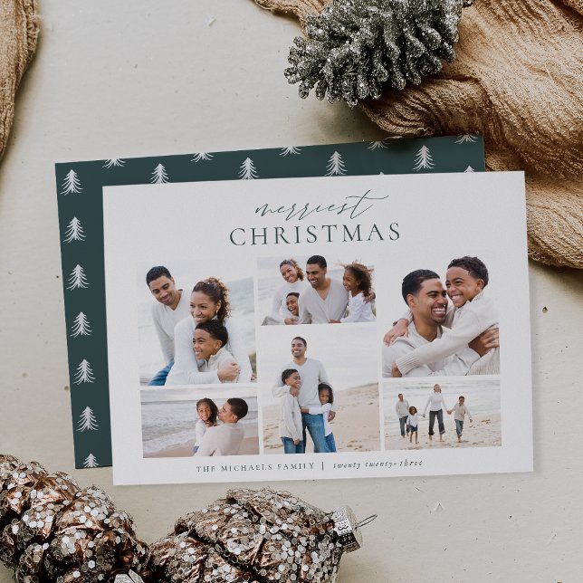 Merriest Christmas Elegant 6 Photo Collage Holiday Card (Creator Uploaded)