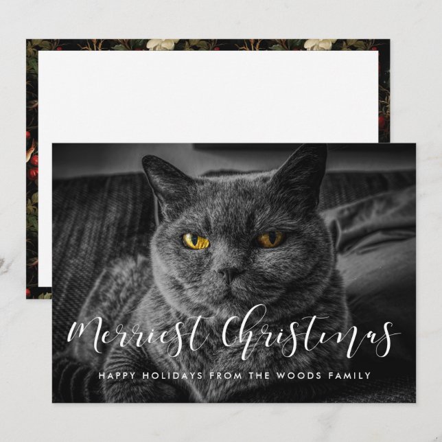 Merriest Christmas Elegant Family Photo Holiday Card (Front/Back)