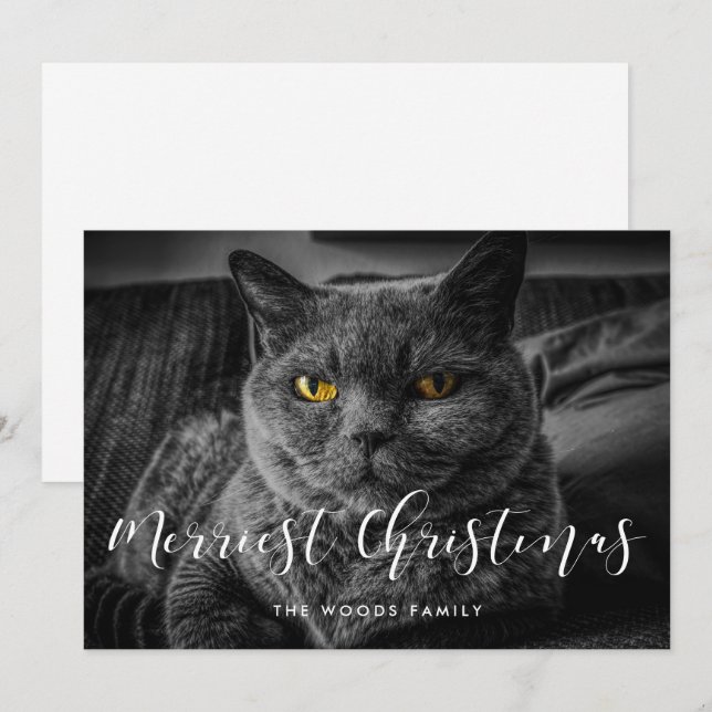 Merriest Christmas Elegant Family Photo Holiday Card (Front/Back)