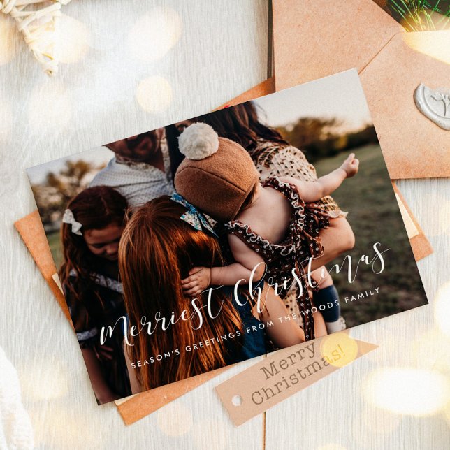 Merriest Christmas Elegant family photo holiday Postcard (Creator Uploaded)