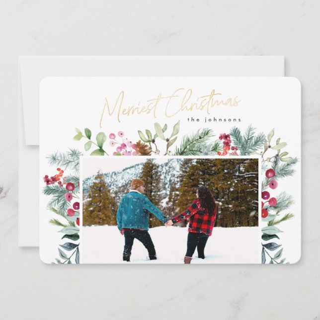 Merriest Christmas Elegant Faux Gold Foil Custom  Holiday Card (Front)