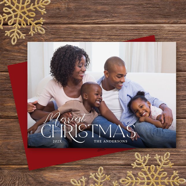 Merriest Christmas Elegant Script Photo Christmas Holiday Card (Creator Uploaded)
