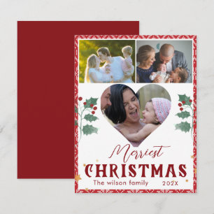 Merriest Christmas Elegant Typography 3 Pictures Holiday Card